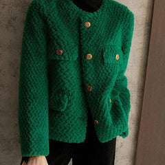 Velvet short jacket for women by Christine Brewer, featuring a stylish design and smooth fabric in a rich color.
