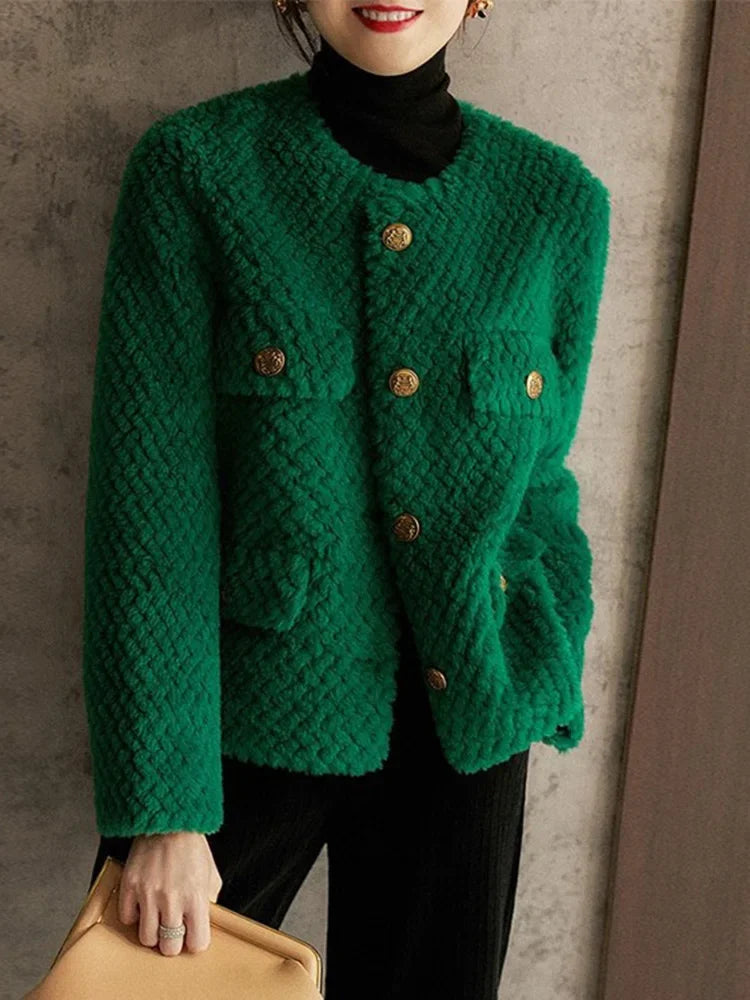 Velvet short jacket for women by Christine Brewer, featuring a stylish design and smooth fabric in a rich color.