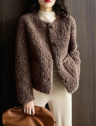 Emily glamorous faux fur coat for women by Christine Brewer, showcasing a luxurious, plush fur exterior and stylish design.