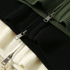 Wool zip-up cardigan for women by Christine Brewer, featuring a classic jean blue color and a cozy, stylish fit.