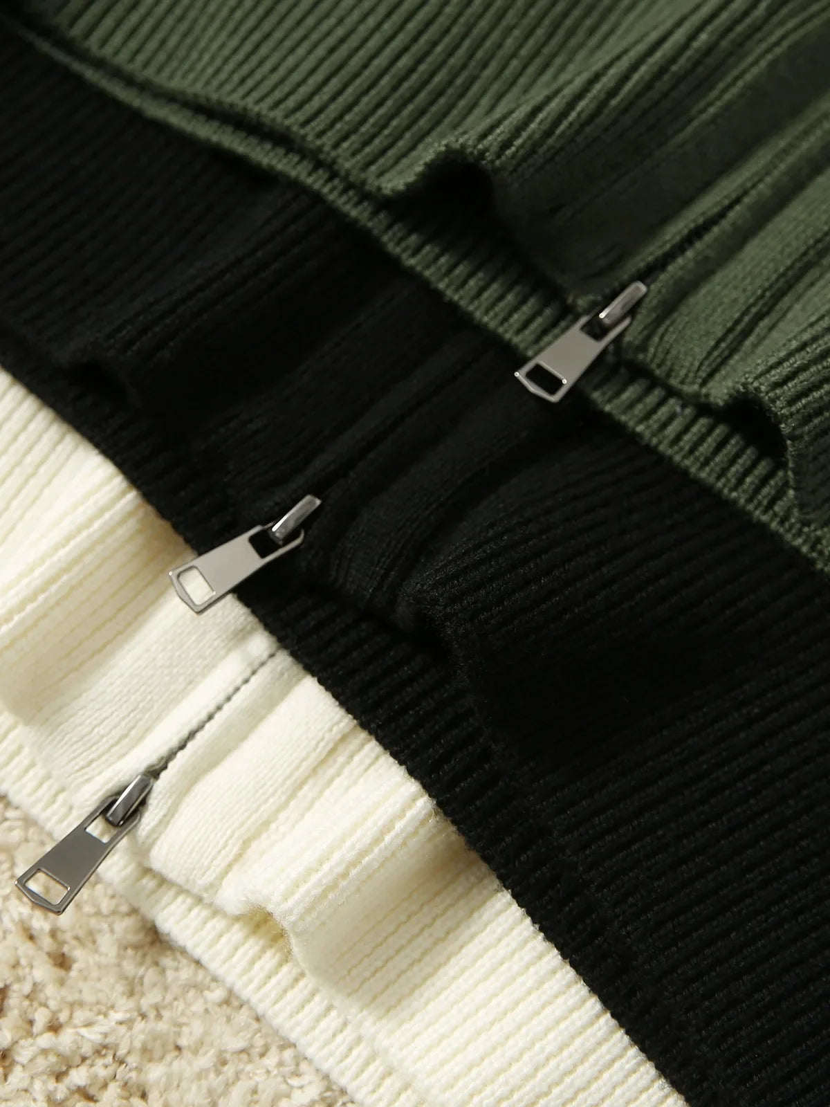Wool zip-up cardigan for women by Christine Brewer, featuring a classic jean blue color and a cozy, stylish fit.