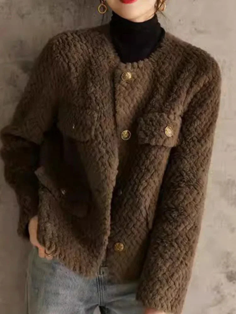 Cream velvet short jacket for women by Christine Brewer, shown on a model, featuring a stylish and elegant design.