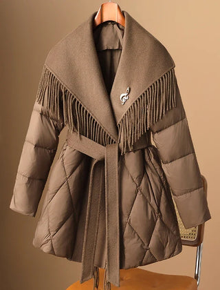 Christine Brewer Stella belted quilted puffer jacket for women, featuring a stylish quilted design and adjustable belt for warmth and fashion.
