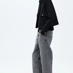 Christine Brewer Isla cropped zip-up utility jacket for women, featuring a stylish, functional design with multiple pockets and a zip closure.