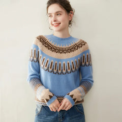 Christine Brewer Emory women's cashmere crew neck sweater in soft beige, featuring a classic fit and ribbed cuffs.