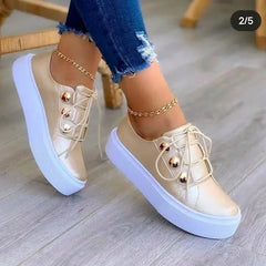 Comfortable orthopedic round toe platform sneakers for women by Christine Brewer, ideal for walking and everyday wear.