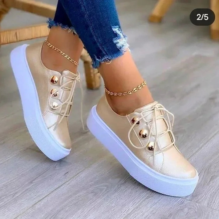 Comfortable orthopedic round toe platform sneakers for women by Christine Brewer, ideal for walking and everyday wear.