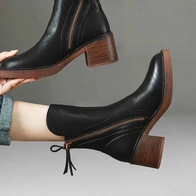 Carla | Orthopedic Leather Block Heel Ankle Boots for Women