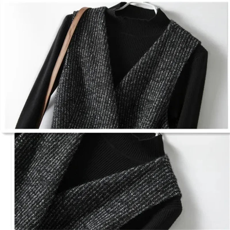 Longline tweed coat for women by Christine Brewer, featuring a belted design and classic textured fabric.