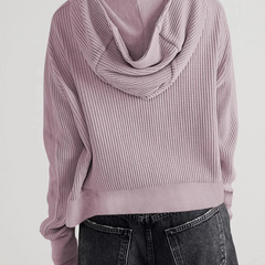 Mia cropped hooded hoodie for women by Christine Brewer, featuring a casual fit, drawstring hood, and soft fabric in a stylish design.