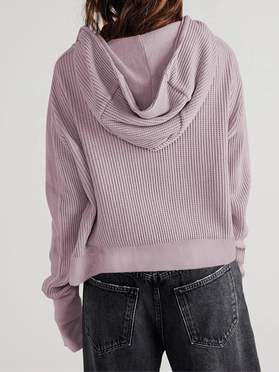 Mia cropped hooded hoodie for women by Christine Brewer, featuring a casual fit, drawstring hood, and soft fabric in a stylish design.