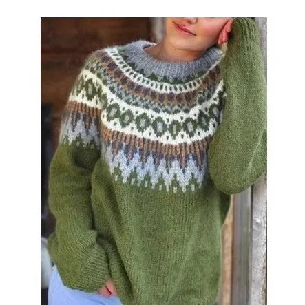 Malin | Women's Christmas Sweater Nordic Fair Isle Crew Neck Knit Pullover Warm Holiday Knit