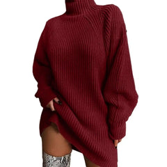 Christine Brewer Esther turtleneck knit sweater dress for women, featuring a cozy, fitted design with long sleeves and ribbed texture.