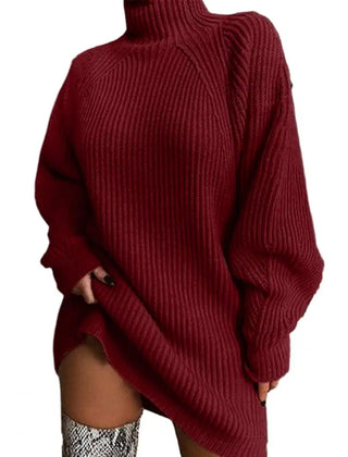 Christine Brewer Esther turtleneck knit sweater dress for women, featuring a cozy, fitted design with long sleeves and ribbed texture.