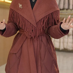 Christine Brewer Stella belted quilted puffer jacket for women, shown in a stylish, insulated design with a belt and quilted texture.