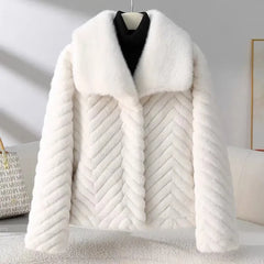 Christine Brewer Nova short faux fur coat for women, plush and stylish with a soft fur texture and tailored fit.