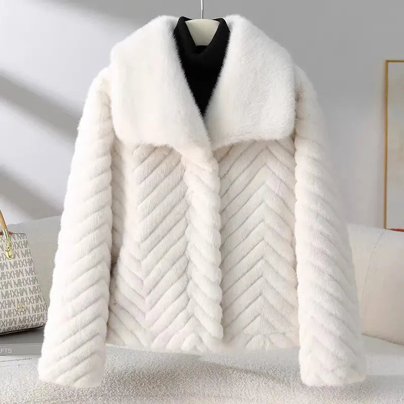 Christine Brewer Nova short faux fur coat for women, plush and stylish with a soft fur texture and tailored fit.