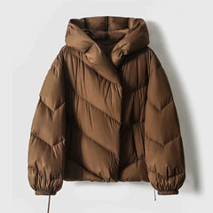 Christine Brewer Grace cropped hooded puffer jacket for women, featuring a stylish padded design and hooded collar.