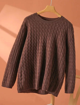 Cream-colored Juliana crew neck sweater for women by Christine Brewer, showcasing soft knit fabric and classic fit.
