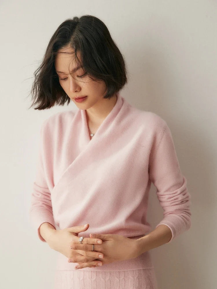 Women’s cashmere sweater by Christine Brewer in soft Dawn color, featuring a cozy, stylish fit and long sleeves.