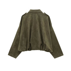 Oversized zip-up overshirt jacket for women by Christine Brewer, featuring a relaxed fit and casual style.