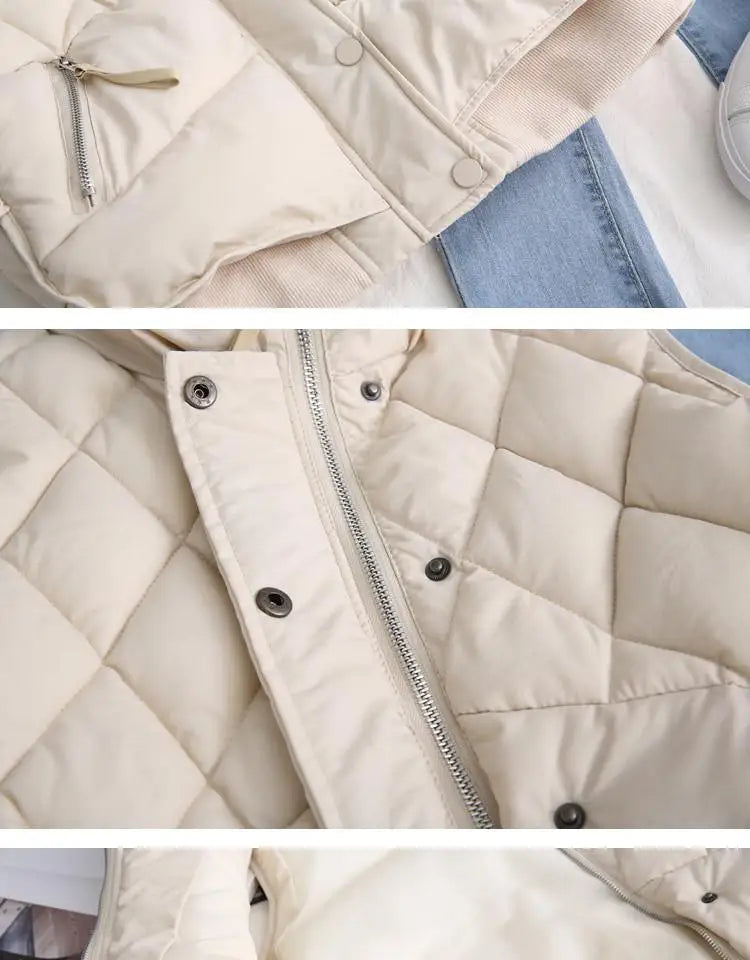 Ruby stand collar puffer vest for women by Christine Brewer, featuring a quilted design and sleek silhouette.