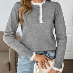 Christine Brewer Josie knit sweater for women, soft and cozy, featuring a classic design with long sleeves and ribbed cuffs.