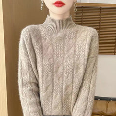 Christine Brewer Janet cashmere cable knit sweater for women, showcasing a cozy, textured knit design in soft, luxurious fabric.