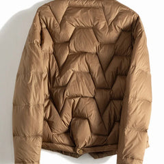 Women’s Aurora short quilted puffer jacket by Christine Brewer, featuring a stylish, insulated design for cold weather.