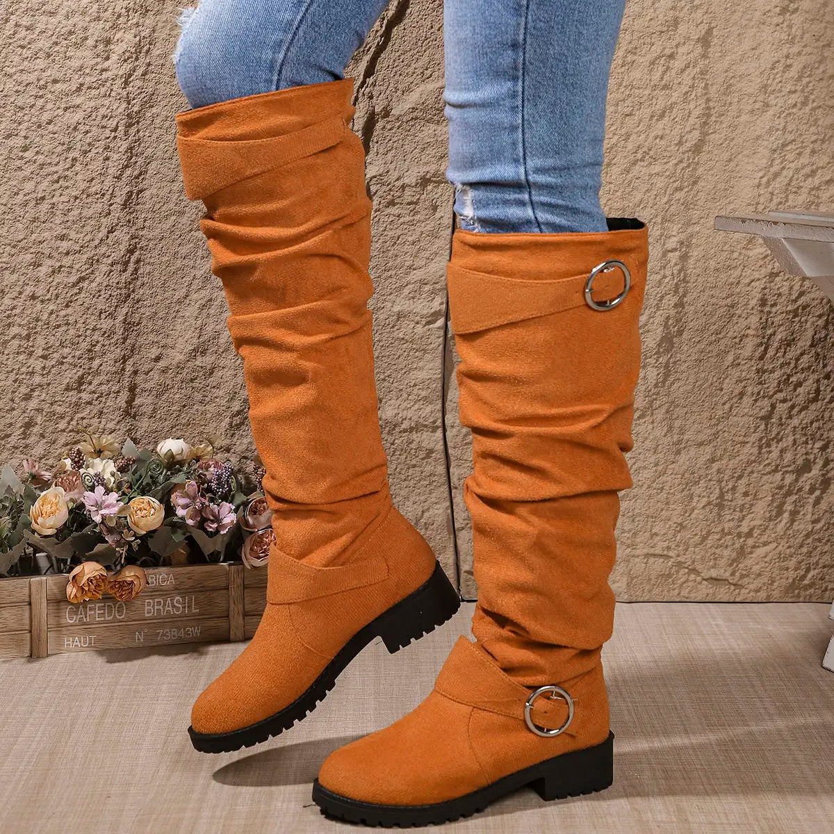 Alicia | Knee High Boots Tall Boots Riding Boots Women Winter Fall Slouchy Buckle Block
