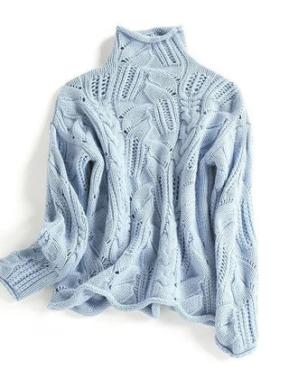 Christine Brewer Marnie knit sweater for women, cozy wool sweater with a textured pattern and ribbed cuffs, in a neutral color.