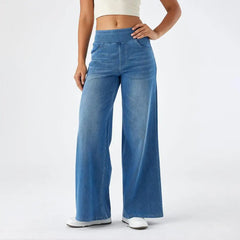 Women’s lace wide leg high waist pull-on trousers by Christine Brewer, showcasing elegant lace detailing and flowing wide-leg style.