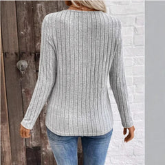 Kaitlyn striped women's sweater by Christine Brewer featuring a cozy, stylish knit with bold horizontal stripes in various colors.