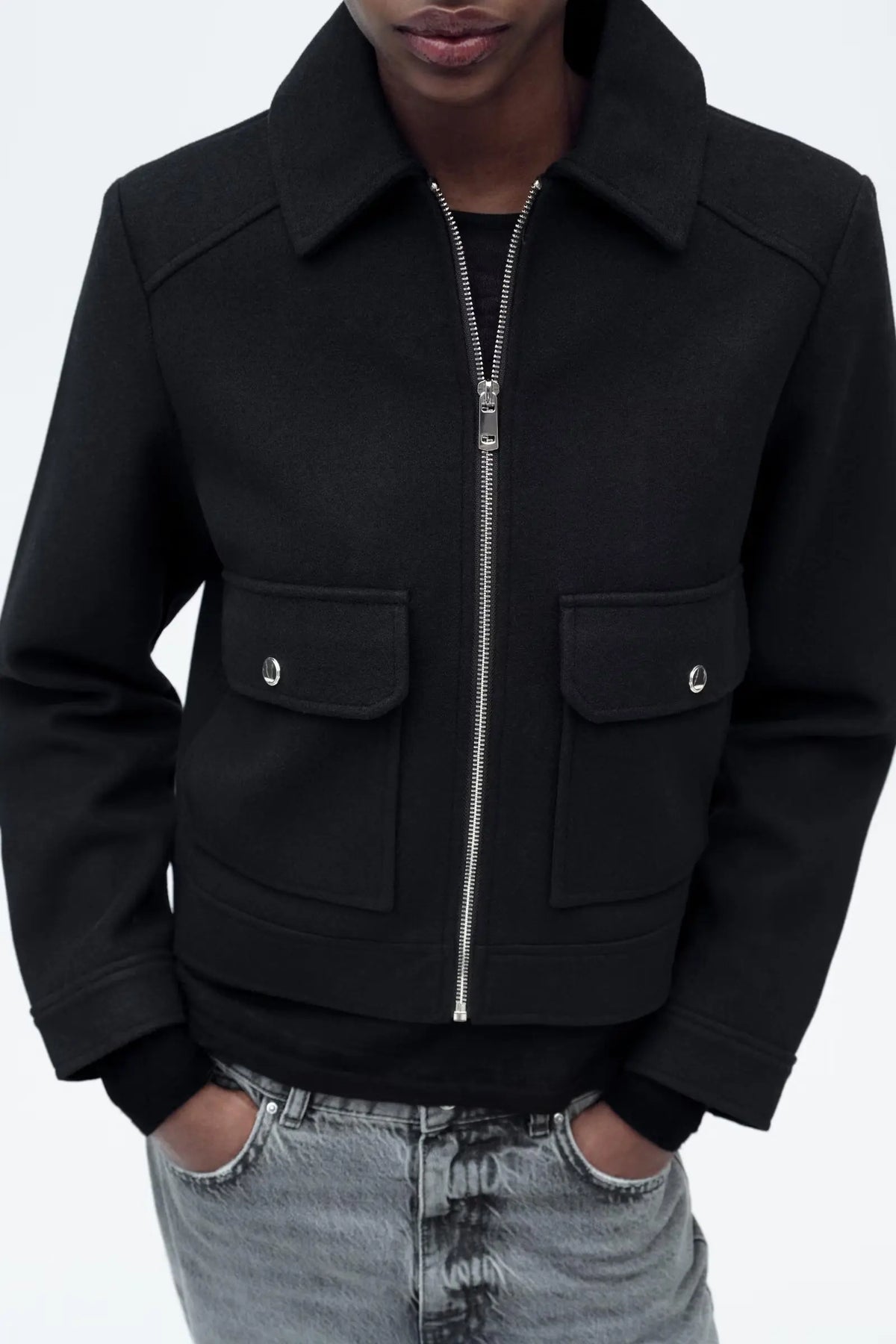 Christine Brewer Isla cropped zip-up utility jacket for women, featuring a stylish, functional design in a versatile color.