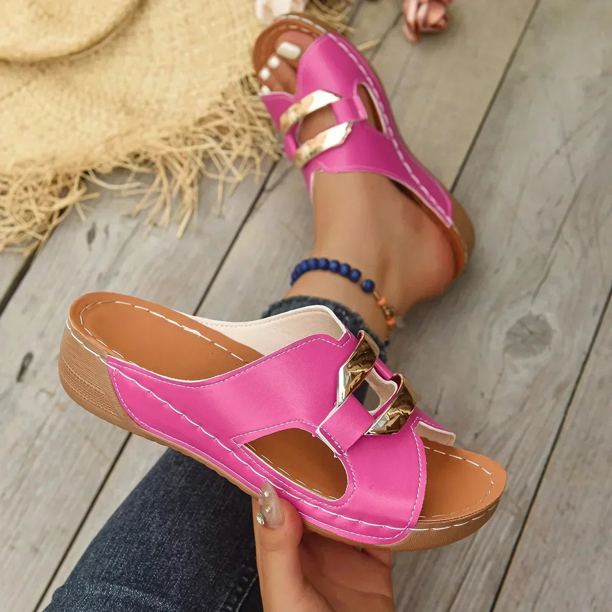 Christine Brewer Lina orthopedic wedge heel sandals for women, featuring comfortable design and stylish simplicity.