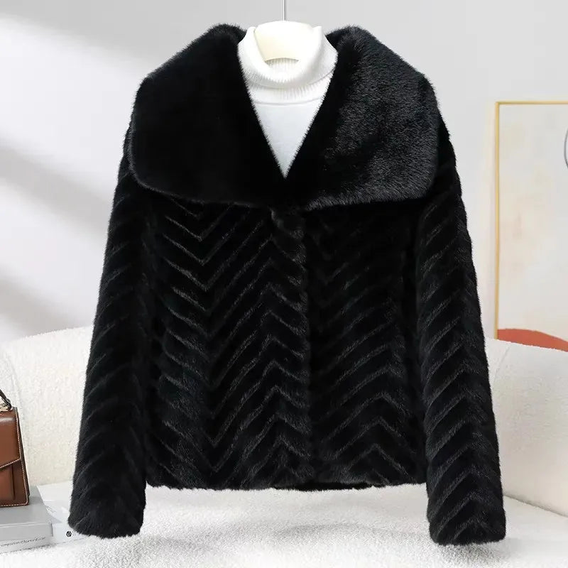 Women's Nova short faux fur coat by Christine Brewer, showcasing a plush, stylish winter outerwear piece.