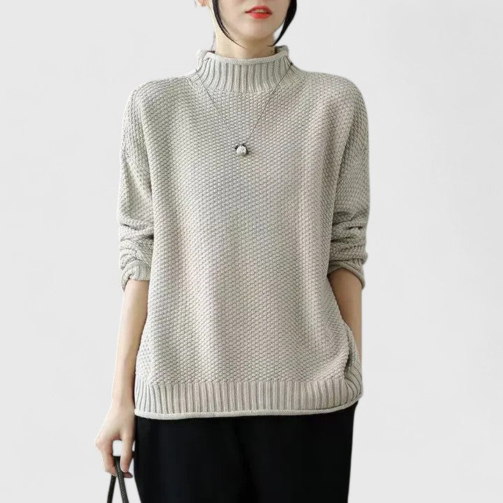Christine Brewer Harmony knit sweater for women, showcasing a cozy, stylish wool sweater with a textured pattern.