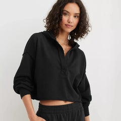 Eleanor cropped hoodie for women by Christine Brewer, featuring a stylish, comfortable fit in soft fabric, shown in a neutral color.