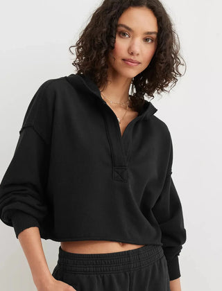 Eleanor cropped hoodie for women by Christine Brewer, featuring a stylish, comfortable fit in soft fabric, shown in a neutral color.