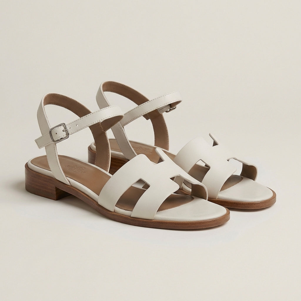 Christine Brewer ankle-length flat sandals with ankle strap buckle, featuring a stylish design and comfortable fit.