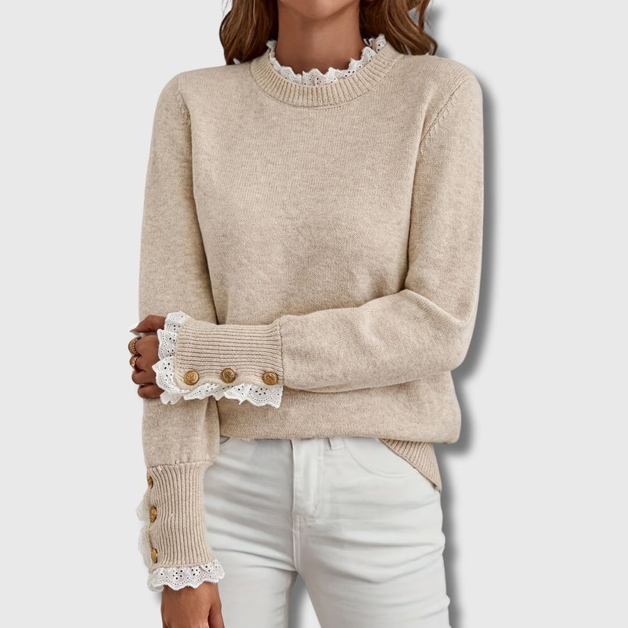 Ribbed women's sweater from Christine Brewer's Teresa collection, featuring a cozy fit and textured knit fabric.