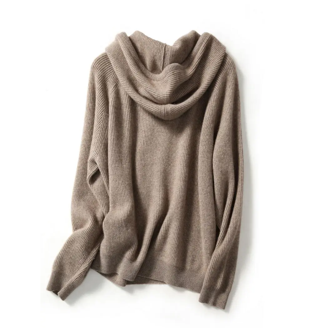 Christine Brewer Claudia cashmere hoodie for women, soft beige, cozy fit, front pockets, casual style, lightweight and luxurious.