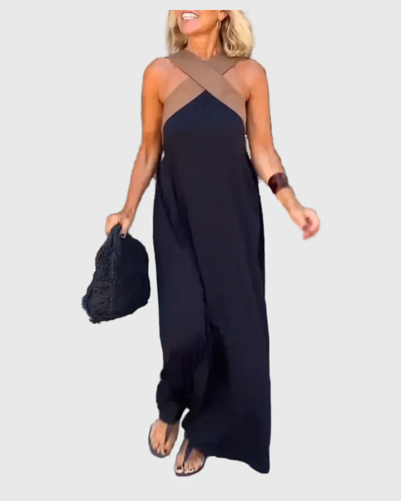 Elena | Maxi Dress Women Cross Neck Flowy Draped Evening Casual Party Fall Winter