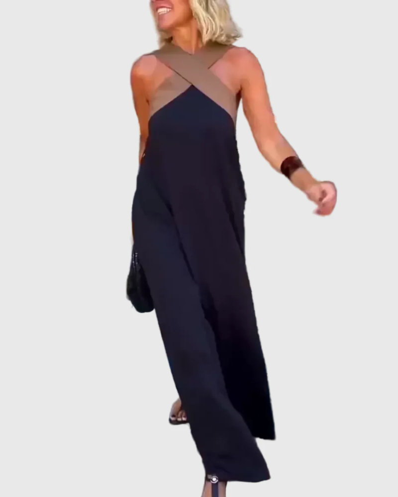 Elena | Maxi Dress Women Cross Neck Flowy Draped Evening Casual Party Fall Winter