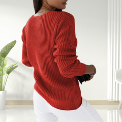 Christine Brewer Morgan women's V-neck sweater in soft knit fabric, showcasing a cozy, stylish fit on a neutral background.