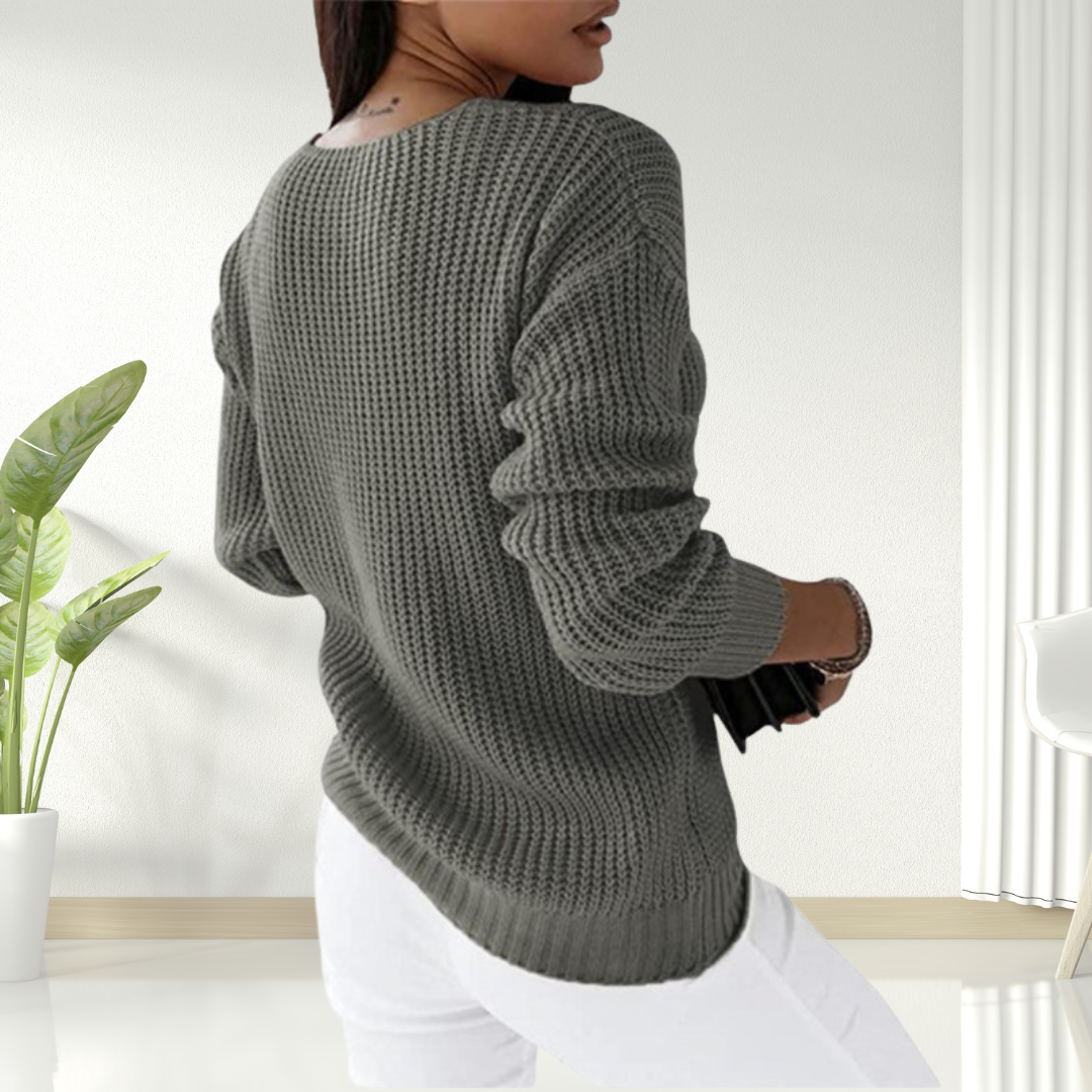 Christine Brewer Morgan women's V-neck sweater in soft knit, featuring a relaxed fit and classic design.