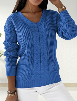 Christine Brewer Morgan V-Neck Sweater for Women, soft knit, fitted design, in neutral color, displayed on a model.
