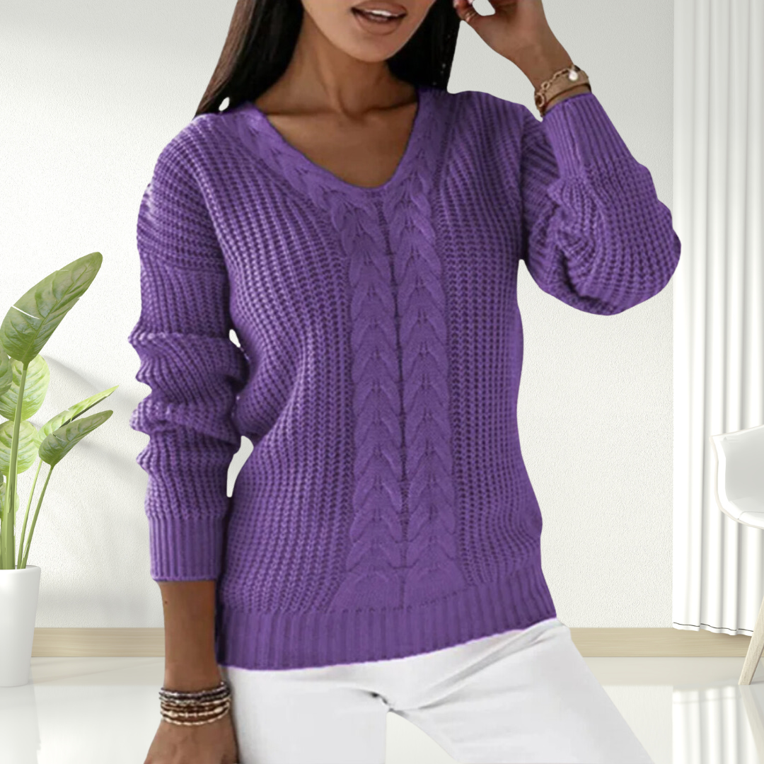 Christine Brewer Morgan women's V-neck sweater, soft knit fabric in a versatile style, shown in a close-up view.