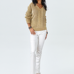 Christine Brewer Morgan V-Neck Sweater for Women, soft knit fabric in a classic V-neck style.