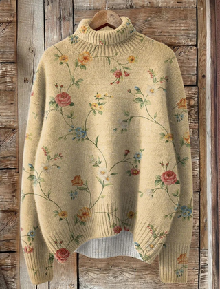 Women’s floral graphic sweater by Christine Brewer, featuring vibrant floral print and cozy knit fabric.